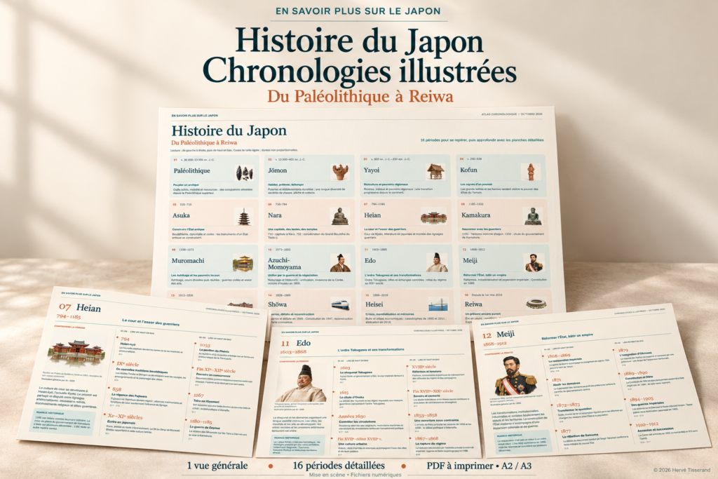 Pack impression de chronologies de l'histoire du Japon.